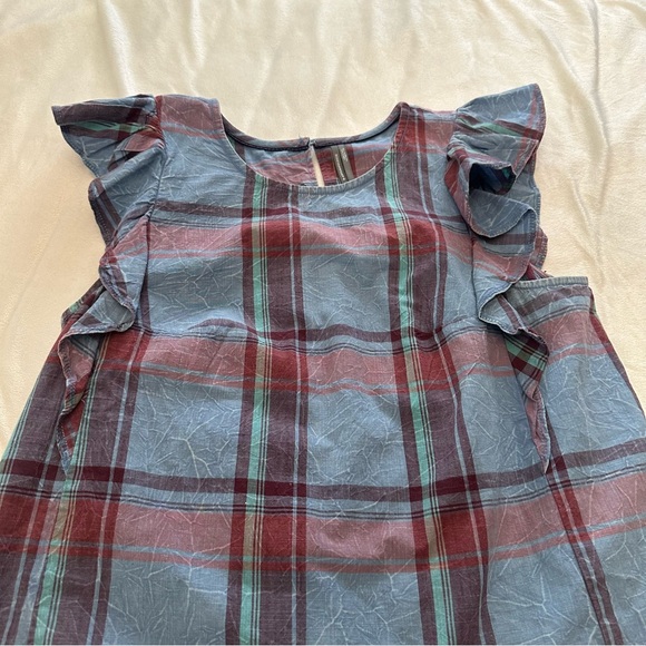 By Anthropologie Amarette Plaid Ruffled Sleeve Cotton Top Size Medium 51316 - Picture 6 of 12